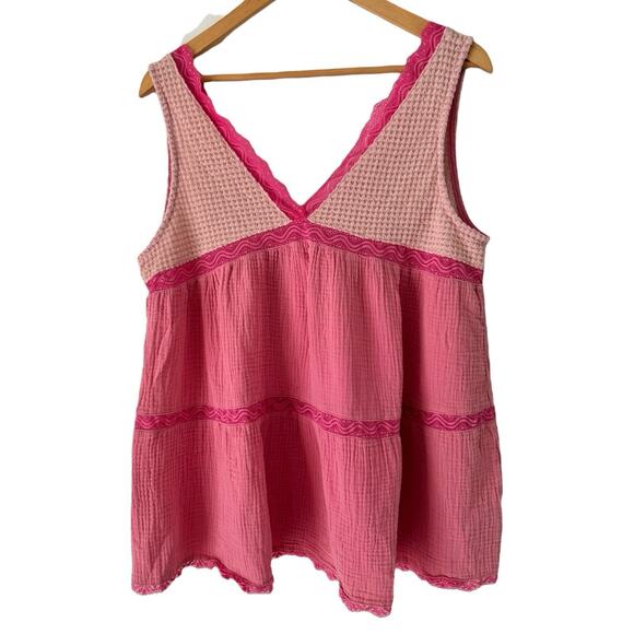 POL Pink Crochet Guazey Cotton Tiered Babydoll Tank Top Women’s Size Small - Picture 1 of 6